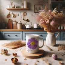 Watercolor aster purple flower cup
