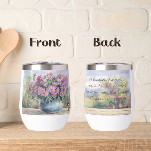 Watercolor Asters and Chickadee Quote Water Bottle