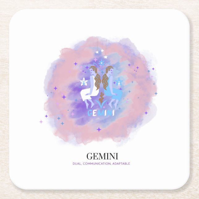 Watercolor Astrology - Gemini Coasters (Front)