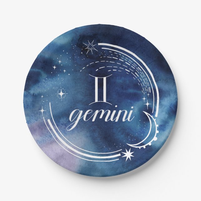 Watercolor Astrology - Gemini Paper Plate (Front)