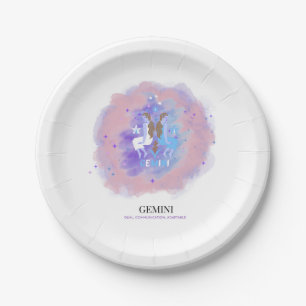 Watercolor Astrology - Gemini Paper Plates