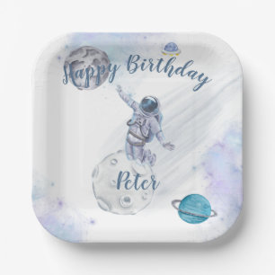 Watercolor Astronaut And Space Paper Plate