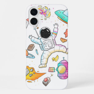 Watercolor Astronaut Cute Space Doodle iPhone 16 Plus Case