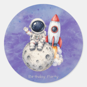 Watercolor Astronaut Space Birthday Party Classic Round Sticker