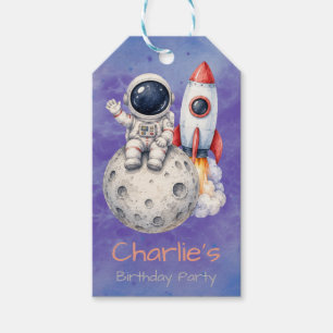 Watercolor Astronaut Space Birthday Party Gift Tags