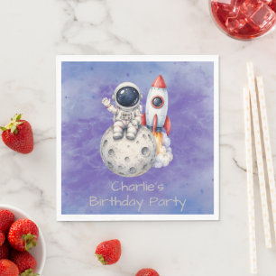 Watercolor Astronaut Space Birthday Party Napkin