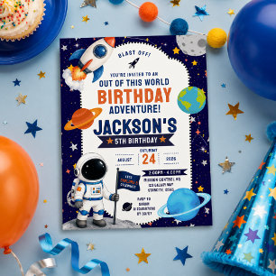 Watercolor Astronaut Space Kids Birthday Party Invitation