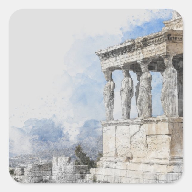 Watercolor Athens Greece Sticker – Ancient Ruins (Front)