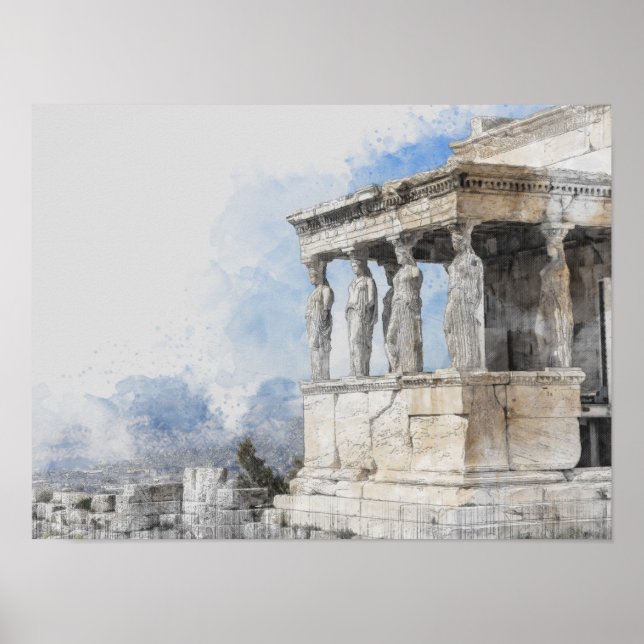 Watercolor Athens Ruins Poster – Ancient Greece (Front)