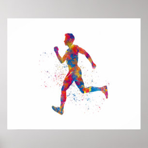 Watercolor athlete runner poster