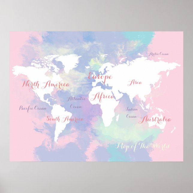 watercolor atlas . map of the world geographic poster (Front)