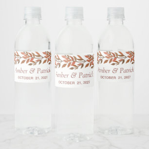Watercolor atumnal foliage Wedding Water Bottle Label