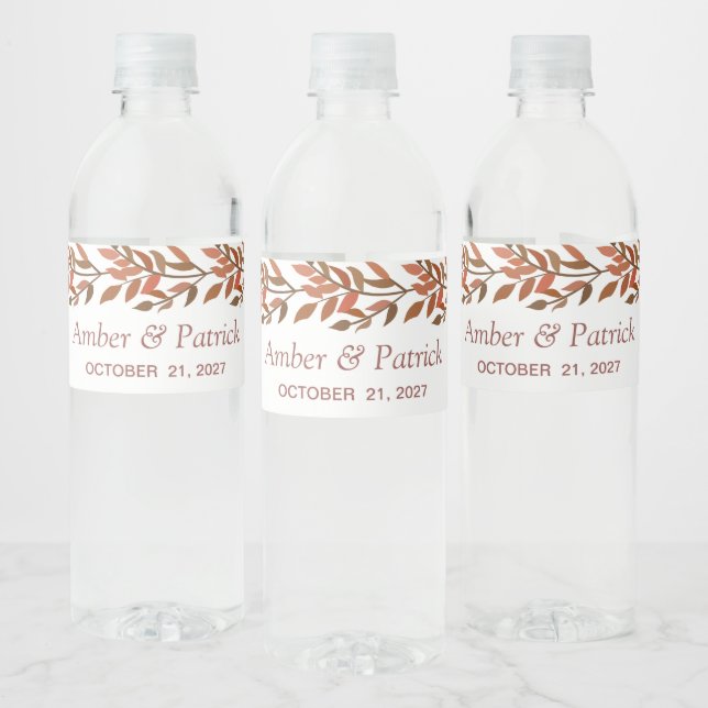 Watercolor atumnal foliage Wedding Water Bottle Label (Bottles)