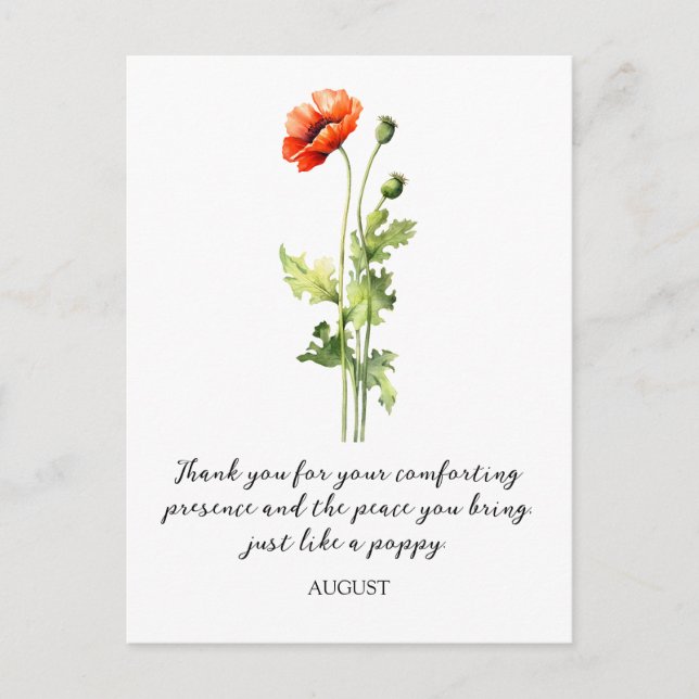 WATERCOLOR AUGUST POPPY BIRTH FLOWER POSTCARD (Front)