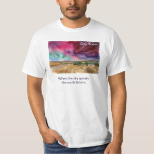 Watercolor Aurora Borealis   Alberta Prairie Lands T-Shirt