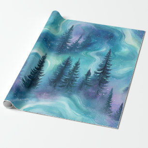 Watercolor Aurora Borealis Forest Wrapping Paper