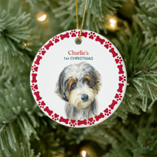 Watercolor Aussie Doodle Personalized Christmas Ceramic Tree Decoration