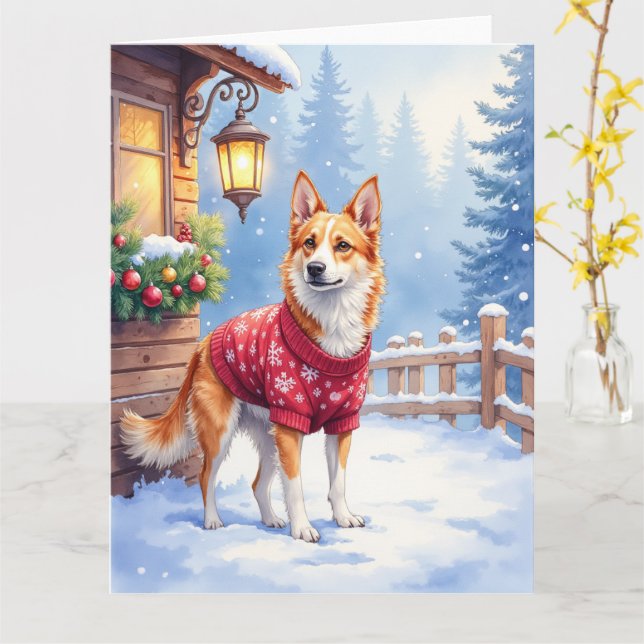 Watercolor Australian Cattle Dog Rustic Garland Card (Yellow Flower)