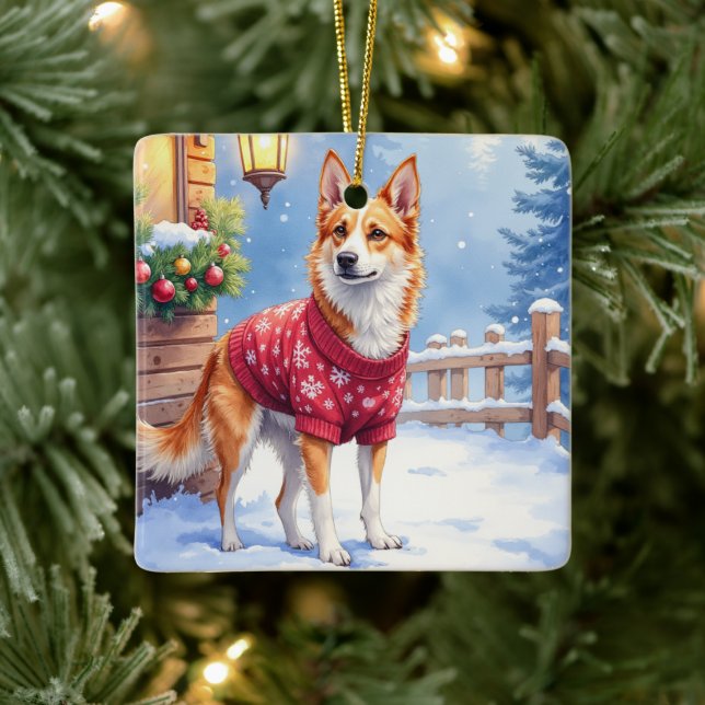 Watercolor Australian Cattle Dog Rustic Garland Ceramic Ornament (Tree)