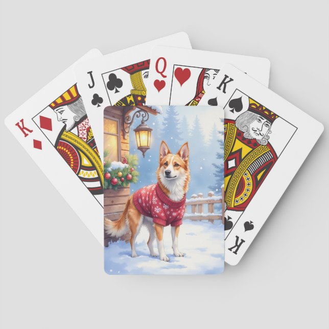 Watercolor Australian Cattle Dog Rustic Garland Playing Cards (Back)