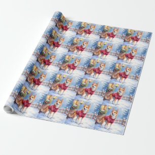 Watercolor Australian Cattle Dog Rustic Garland Wrapping Paper