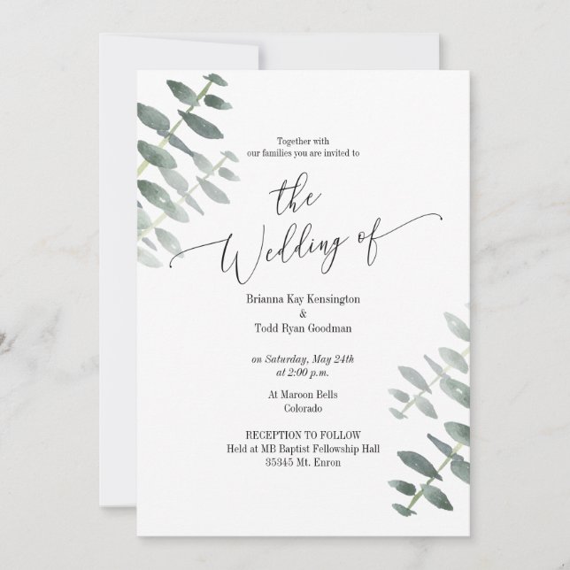 Watercolor Australian Eucalyptus Invitation (Front)
