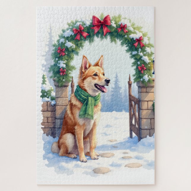 Watercolor Australian Kelpie Countryside Gate Jigsaw Puzzle (Vertical)