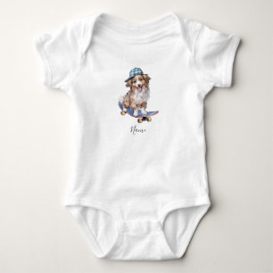 Watercolor Australian Shepherd Baby Bodysuit