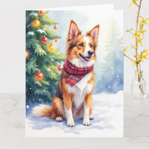 Watercolor Australian Shepherd Glowing Christmas Card