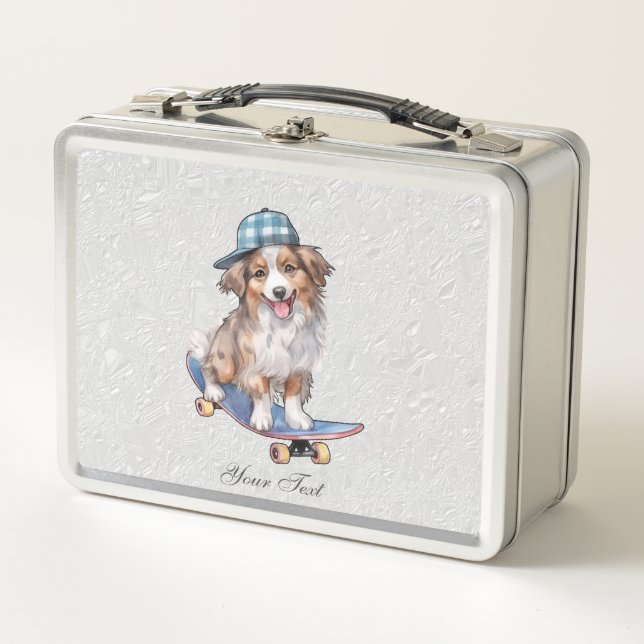 Watercolor Australian Shepherd Metal Lunch Box (Front)