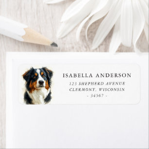 Watercolor Australian Shepherd Portrait Address
