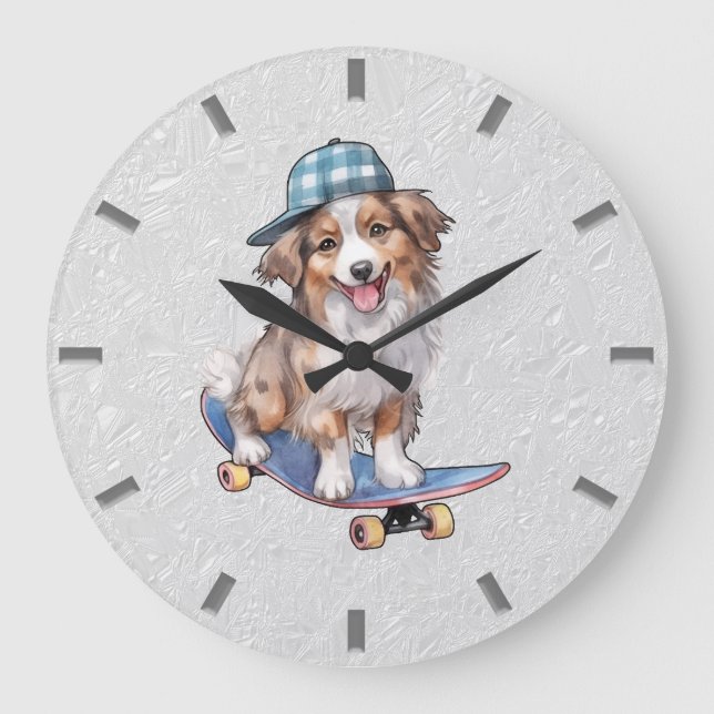  Watercolor Australian Shepherd Wall Clock (Front)