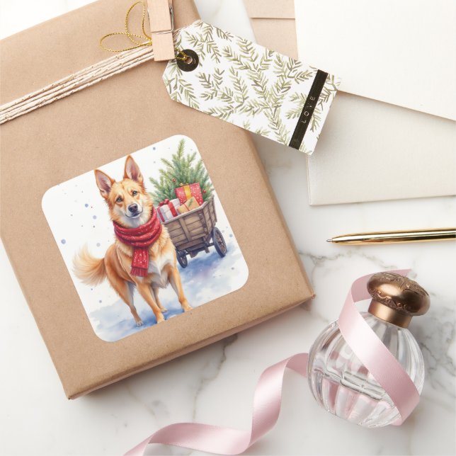 Watercolor Australian Stumpy Tail Cattle Dog Square Sticker (Gifting)