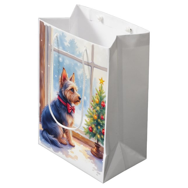 Watercolor Australian Terrier Tabletop Christmas Medium Gift Bag (Front Angled)