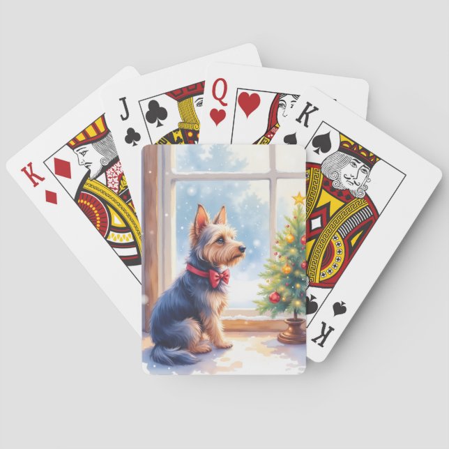 Watercolor Australian Terrier Tabletop Christmas Playing Cards (Back)