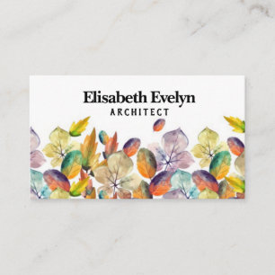 Watercolor autumn background with leaves business card