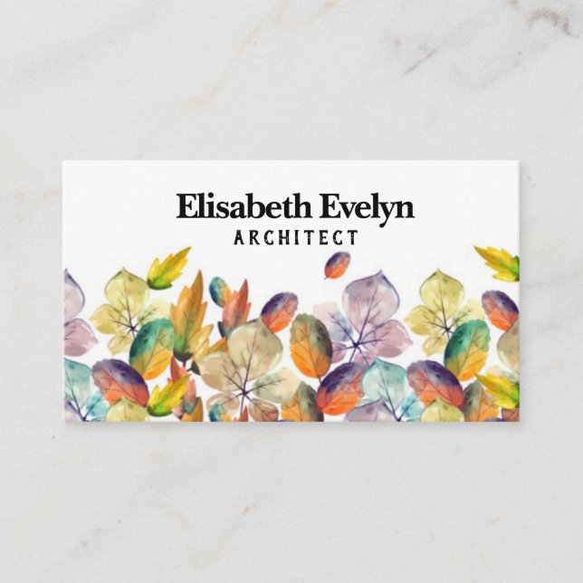 Watercolor autumn background with leaves business card (Front)