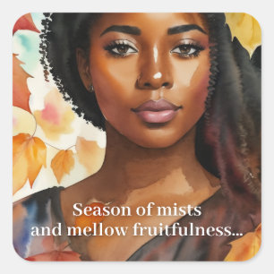 Watercolor Autumn Black Woman Art Keats Poem Square Sticker