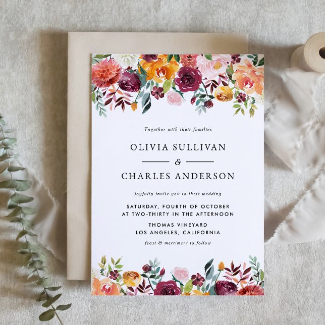 Watercolor Autumn Blooms Botanical Fall Wedding Invitation Postcard (Watercolor Autumn Blooms Botanical Fall Wedding Invitation Postcard)
