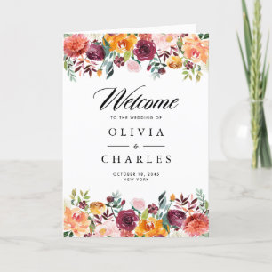 Watercolor Autumn Blooms Ceremony Wedding Booklet Programme