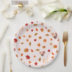 Watercolor Autumn Blooms Fall Botanical Pattern Paper Plate