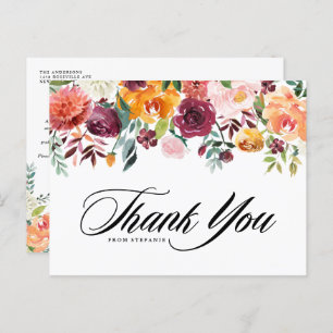 Watercolor Autumn Blooms Fall Graduation Thank You Postcard