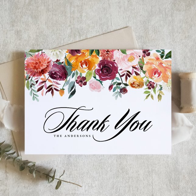 Watercolor Autumn Blooms Fall Wedding Thank You Card (Creator Uploaded)