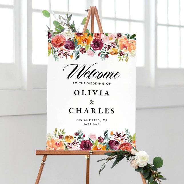 Watercolor Autumn Blooms Fall Wedding Welcome Poster (Creator Uploaded)