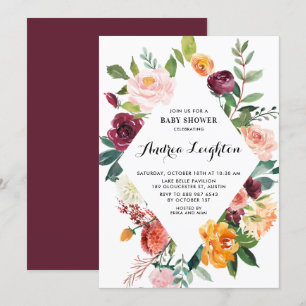 Watercolor Autumn Blooms Floral Baby Shower Invitation