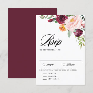 Watercolor Autumn Blooms Floral Bouquet Wedding RSVP Card