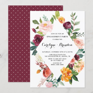 Watercolor Autumn Blooms Floral Engagement Party Invitation