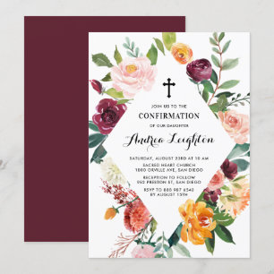 Watercolor Autumn Blooms Floral Frame Confirmation Invitation
