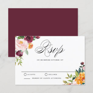 Watercolor Autumn Blooms Floral RSVP Wedding Card