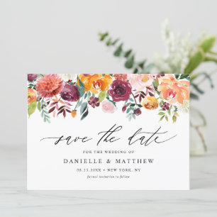 Watercolor Autumn Blooms Floral Save The Date